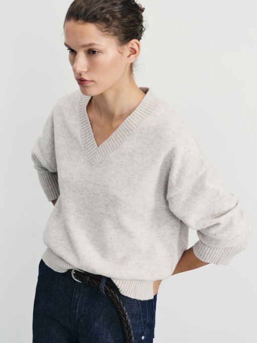 Джемпер с V-образным вырезом с добавлением шерсти / Zarina