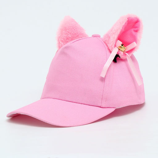 Кепка детская Кошечка с ушками, розовая, р-р 52-54, 5-7 лет