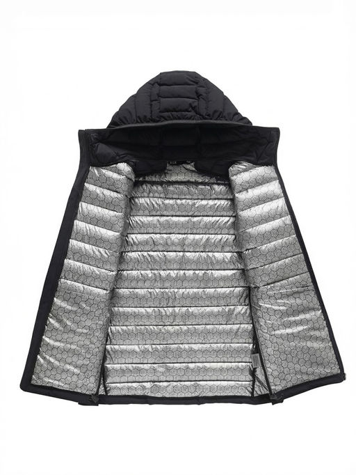 Куртка мужская стёганая с капюшоном с графеновой подкладкой черного цвета 9623_1Ch