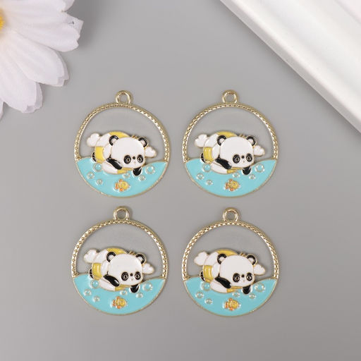 Цена за 4 шт. Декор для творчества металл, эмаль «Пандочка в море», 2.8×2.5 см