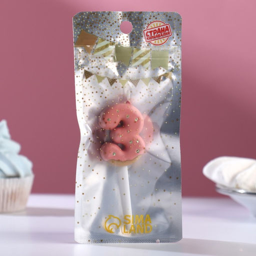 Свеча в торт Клубничная глазурь, цифра 3, розовая, 3,8 см - Страна карнавалия фото 2