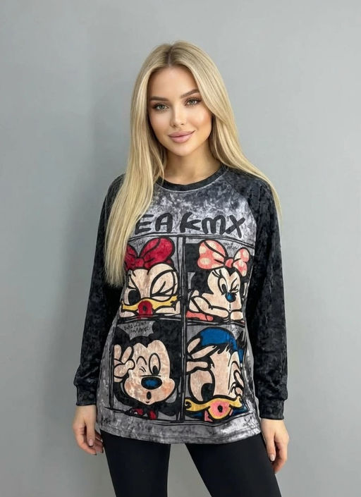 K13415 Лонгслив OVER SIZE (велюр) ЧЕРНЫЙ