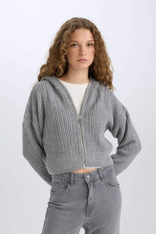 Regular Fit Kapusonlu Fermuarl? Triko H?rka - Defacto фото 2