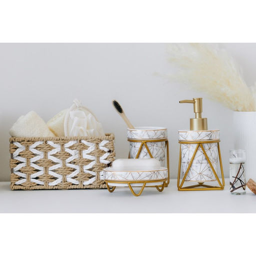 Аксессуары для ванной SAVANNA Геометрика, 3 предмета, мыльница, дозатор для мыла 290 мл, стакан, белые  фото 8