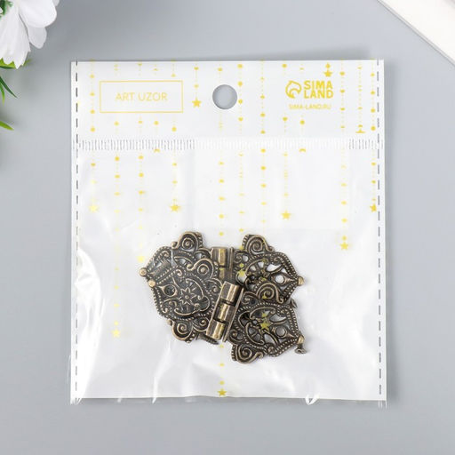 Цена за 6 шт. Петля для шкатулки с крепежом металл Узорная с цветами, под бронзу, 5.3?2.8 см