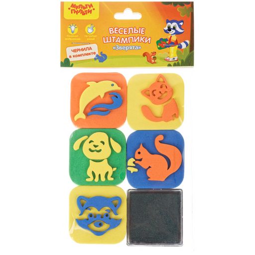 Набор штампиков Мульти-Пульти "Зверята" 5шт., с чернилами (ES_27733)