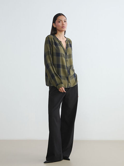 Ka??k Yaka Ekose Oversize Bluz