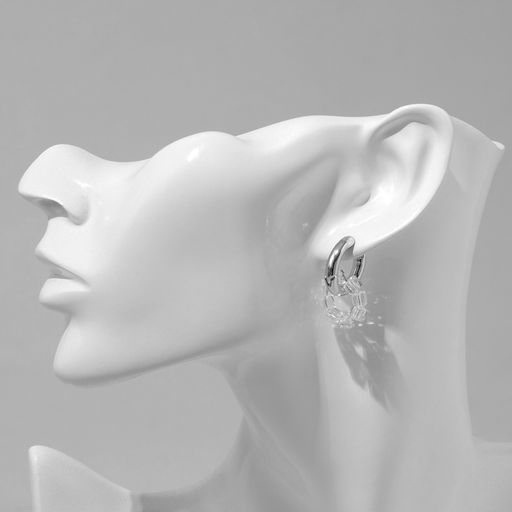 Серьги со съёмным элементом Трансформер круг, белые в серебре - Qf фото 4