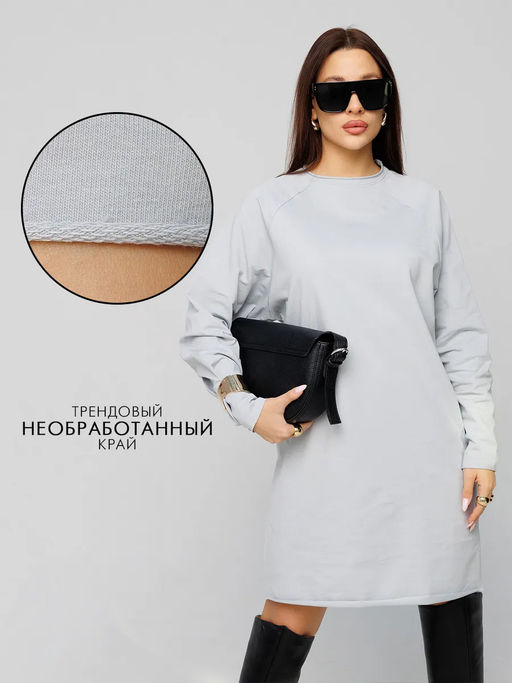 Женское платье с рукавом реглан из футера 2-х нитки Lingeamo серебристый ВП-11 (61)