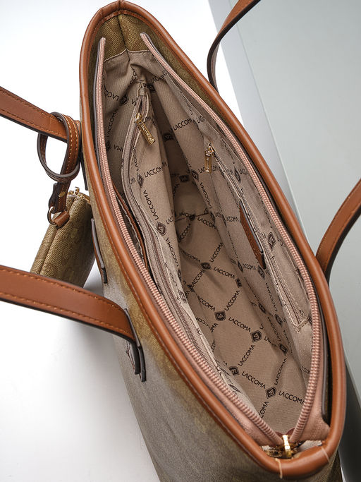 LACCOMA сумка A567-лагуна темно-бежевый эко кожа хлопок фото 8