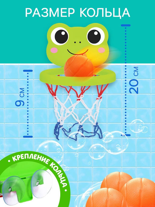 Игрушка для ванны «Водные забавы», лягушка, 3 мячика