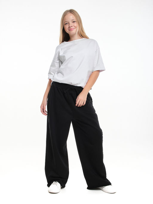 Брюки из футера для девочки с лампасом 22-5697 черный - Mini maxi фото 6