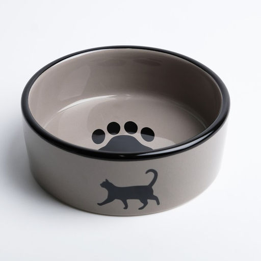 Миска керамическая След с кошкой 300 мл 12,5 x 4,5 cм, чёрно-серая - Пижон фото 2