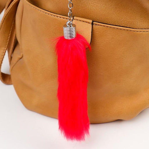 Цена за 12 шт. Брелок для ключей на кольце Пушистик. Цветной хвостик, на сумку, рюкзак, 12 см, МИКС