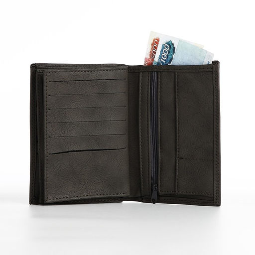 Портмоне мужское без застёжки, 3 в 1, отдел автодокументов, паспорта, карт, купюр, серое