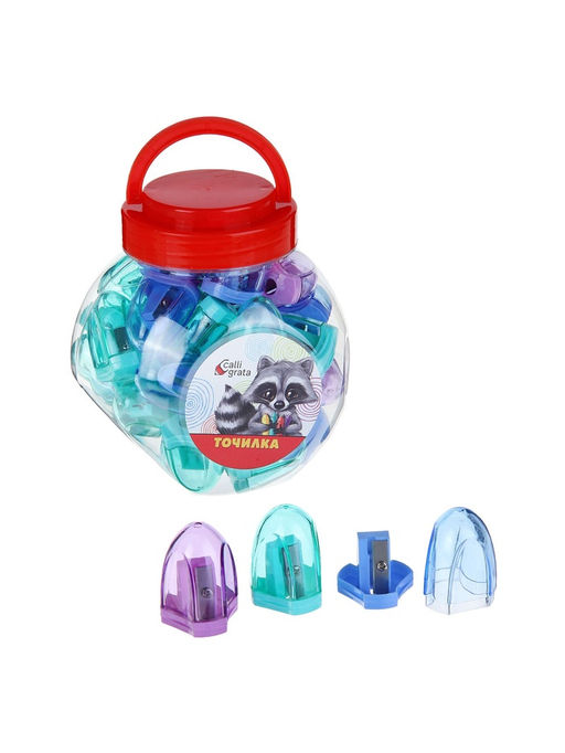 Цена за 36 шт. Точилка для карандашей Calligrata, с контейнером, прозрачная, МИКС  фото 3