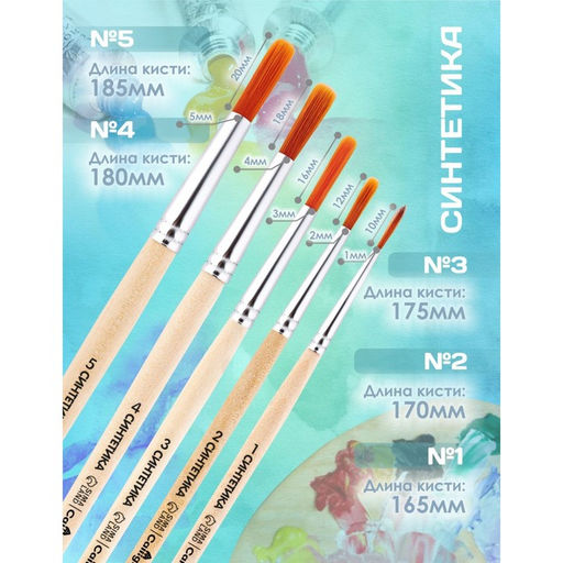 Цена за 2 шт. Набор кистей для рисования, синтетика, 5 штук: №: 1, 2, 3, 4, 5, Calligrata, круглые, деревянная ручка
