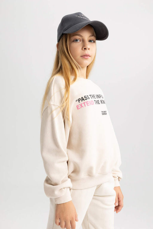 Толстовка оверсайз с принтом для девочек - Defacto фото 4