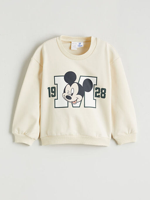 Bisiklet Yaka Uzun Kollu Mickey Mouse Bask?l? Erkek Bebek Sweatshirt ve E?ofman Alt?