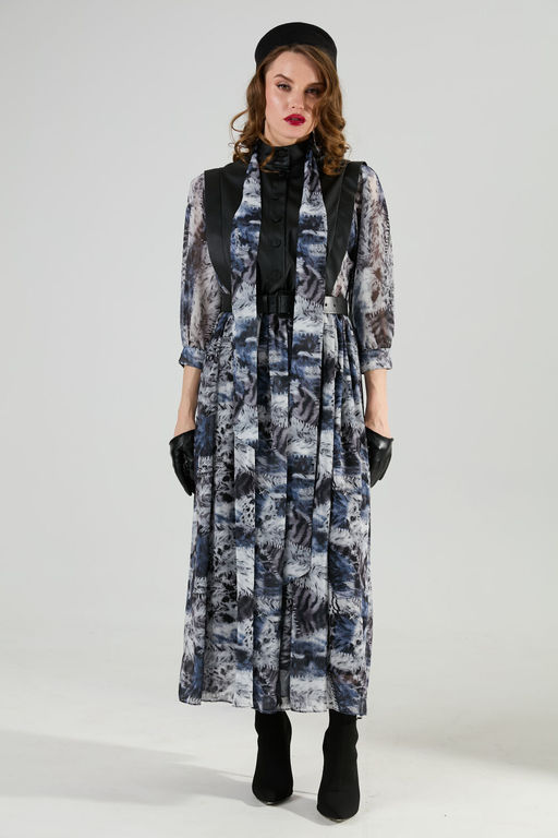 Платье NIKVA н1010-2 чёрный и серая абстракция