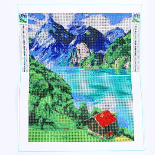 Алмазная мозаика с полным заполнением на холсте «Горное озеро», 40×50 см