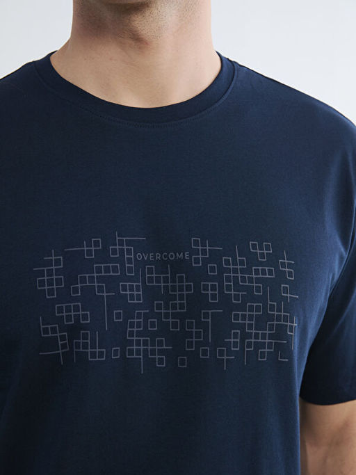 Bisiklet Yaka Bask?l? Penye Erkek Ti??rt