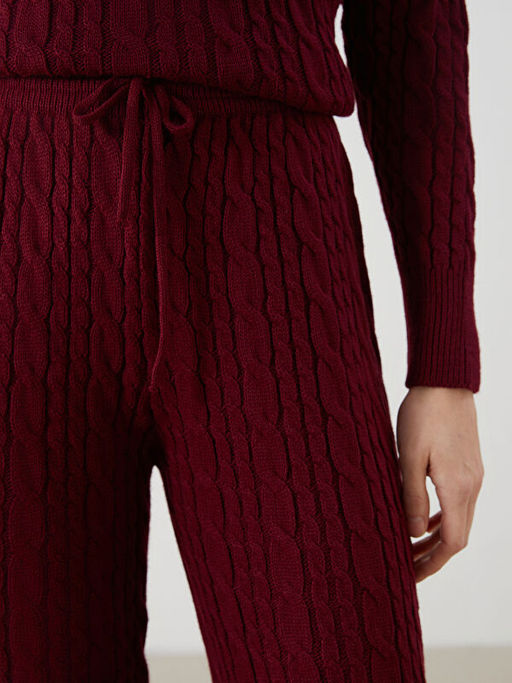 Beli Lastikli Kendinden Desenli Kad?n Triko Pantolon