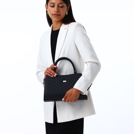 Сумка женская тоут на молнии, 31×10×20 см, однотонная, со стёжкой, чёрная