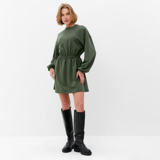 Платье женское короткое с кулиской MINAKU: Casual Collection, зелёное, размер 46, приталенное