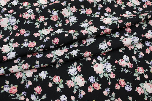 Штапель Премиум Винтажные букетики из роз на черном, 1.45м, вискоза-100%, 110гр/м.кв - Купава фото 4