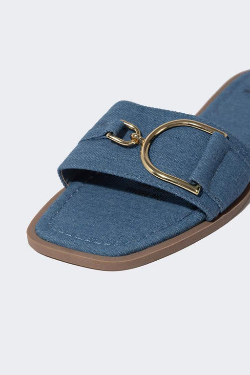 Женские тапочки из искусственной кожи на плоской подошве с одним ремешком - Defacto фото 6