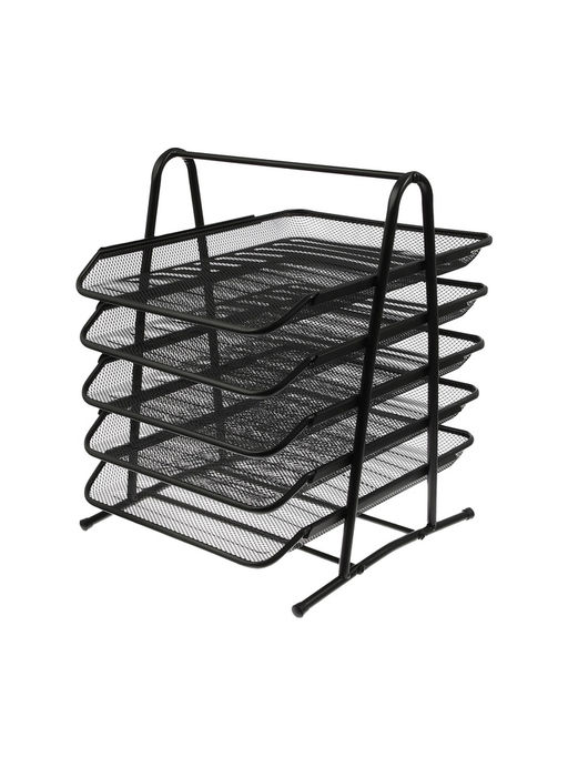 Лоток для бумаг, горизонтальный, металлическая сетка, 5 отделений, чёрный
