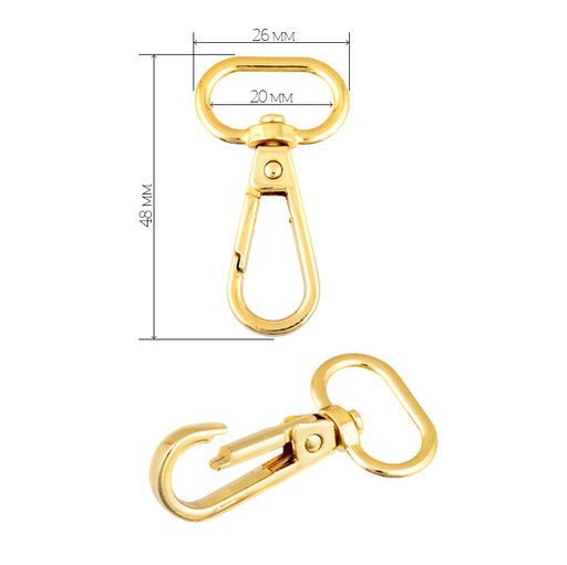 Карабин металл TBY-AX11.1-20 48х26мм (внутр. 20мм) цв. золото уп. 10шт