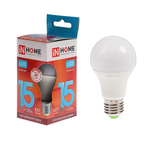 Цена за 3 шт. Лампа светодиодная IN HOME LED-A60-VC, Е27, 15 Вт, 230 В, 4000 К, 1430 Лм