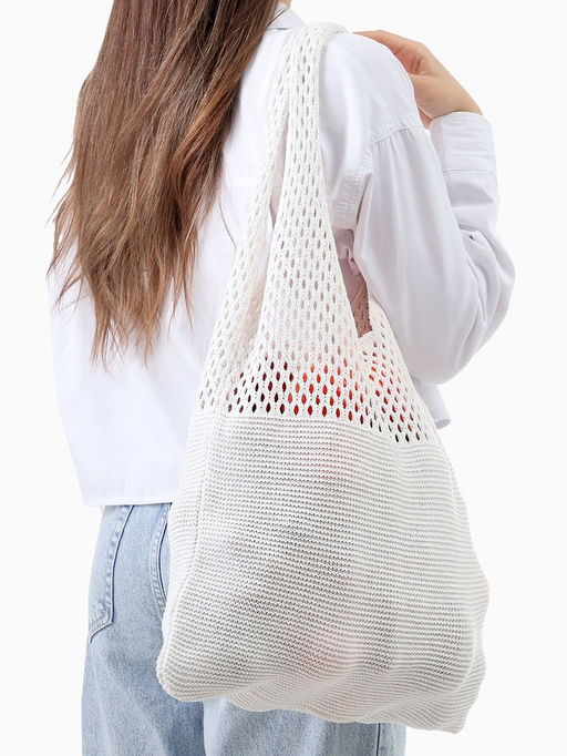 Сумка пляжная, плетёная, клетка 0.5 см, белая