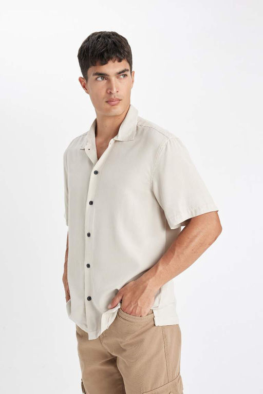 Хлопковая рубашка с короткими рукавами и воротником-поло Relax Fit - Defacto фото 4