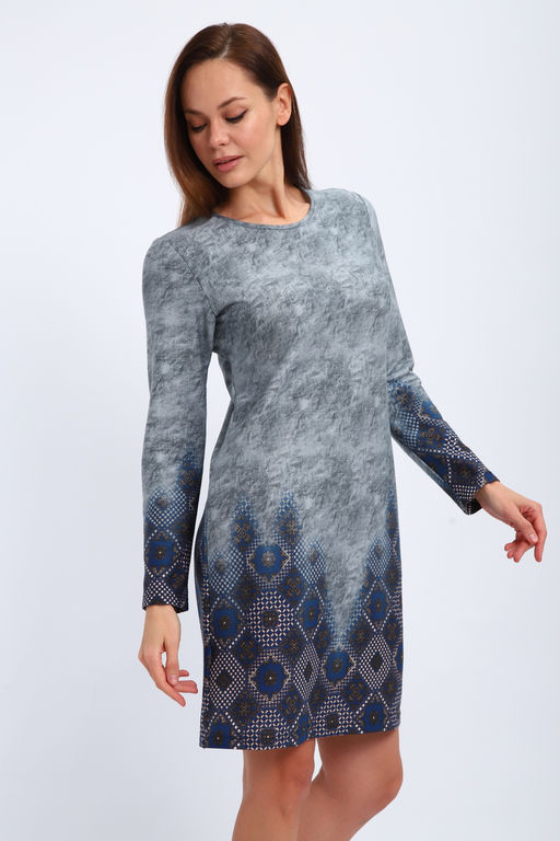 Ночная сорочка из интерлока длинный рукав купон Соня серо-голубой