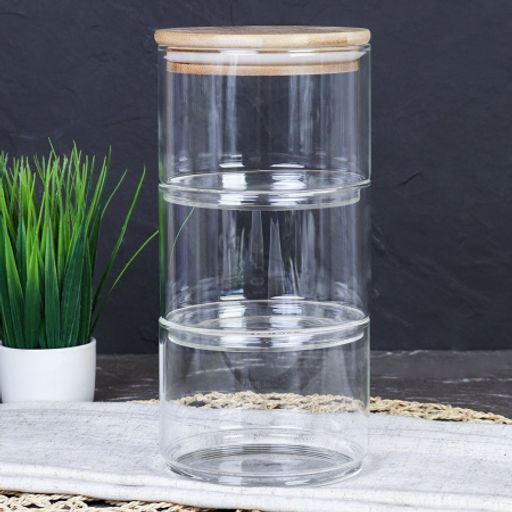 Банка для хранения 3-х ярусная бамбуковая крышка 8 см / LCSC33-8 /уп 40/ - Галеонтрейд фото 2