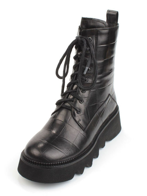 01-C1110-1 BLACK Ботинки демисезонные женские (натуральная кожа, байка)