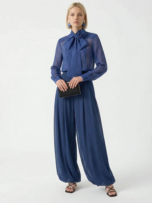 Блузка из органзы в клетку OD-984-1 фиолетовый с черным