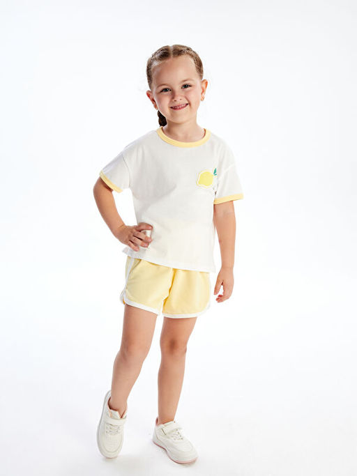 Limon Bask?l? K?z ?ocuk Ti??rt ve ?ort 2li