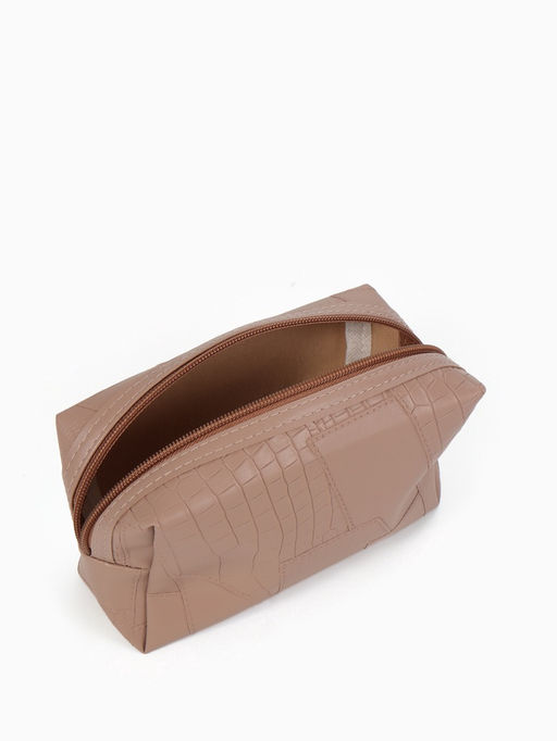 Косметичка ONE COLOR, на молнии, искусственная кожа, бежевая
