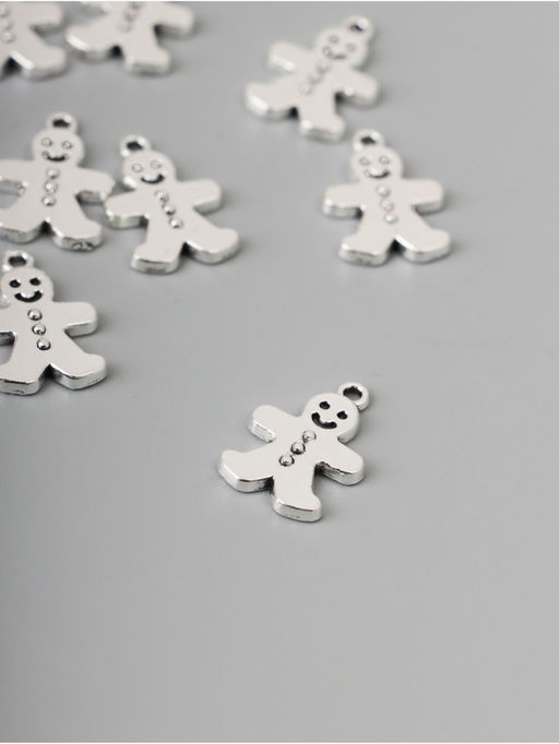 Цена за 2 шт. Декор для творчества металл «Имбирный пряник» серебро набор 10 шт. 1.9×1.1×0.2 см