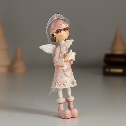 Фигурка - подвеска полистоун «Девочка-ангел со звёздочкой в руках», ёлочная игрушка, 4.5×2.5×10.5 см