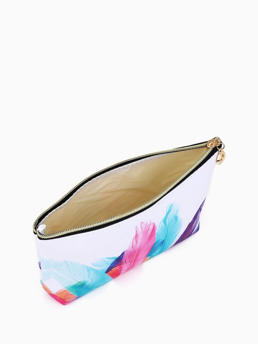 Косметичка женская на молнии, большая, с подкладкой, с двусторонним принтом, белая