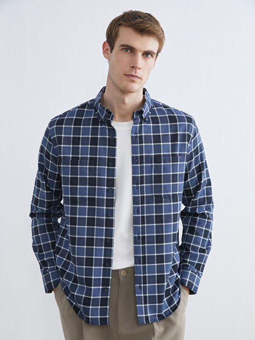 Uzun Kollu Ekose Desenli Erkek G?mlek