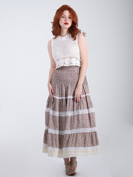 Юбка ярусная с натуральным кружевом - Almond фото 2