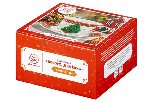 Чайная пара 2 пр. 250 мл 12,5*9,5*7 см Новогодняя ёлка красный узор NEW BONE CHINA - Elan gallery фото 16