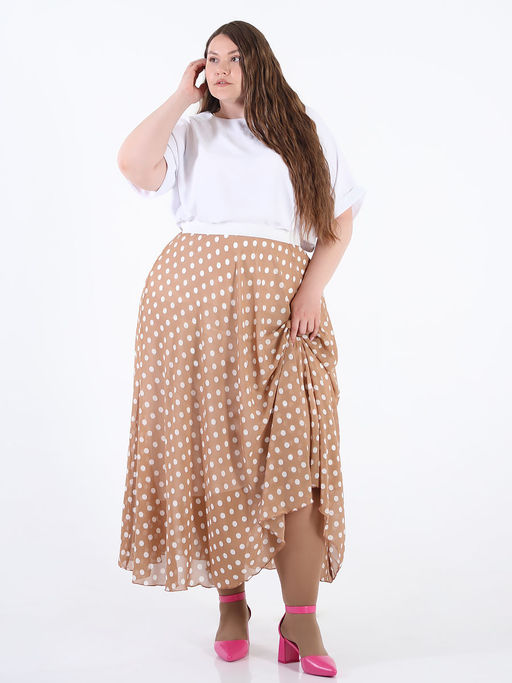 Юбка бежевая длинная в горох из шифона - Almond фото 3