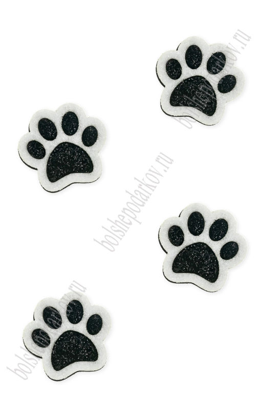Лазерная вырубка из фетра с блесткой "Лапка" 3,5 см (10 шт) черный/белый, несклеенная